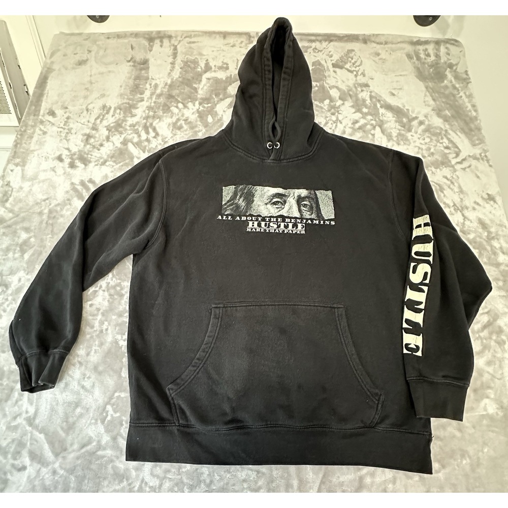 Fashion Nova Hoodie Men's Black‎ Sweatshirt XL Hustle Benjamins Pullover